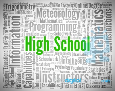 High School Means Academies Text And Words Stock Image