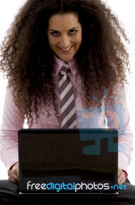 High School Student With Laptop Stock Photo