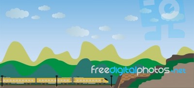 High Speed Train With Mountain View Background Stock Image