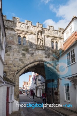 High Street (or North Gate) Exit From Salisbury Cathedral Stock Photo