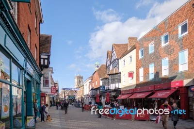 High Street Shopping Area In Salisbury Stock Photo