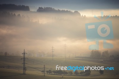 High Voltage Electric Lines Stock Photo