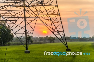 High Voltage Electricity Pylon Stock Photo