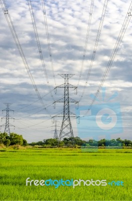 High Voltage Electricity Pylon Stock Photo