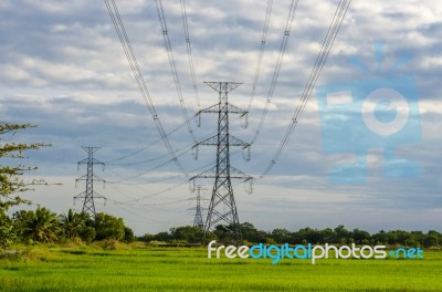 High Voltage Electricity Pylon Stock Photo