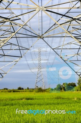 High Voltage Electricity Pylon Stock Photo