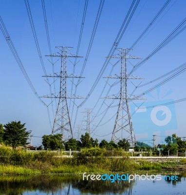 High Voltage Electricity Pylon Stock Photo