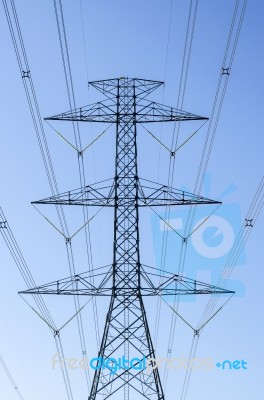 High Voltage Electricity Pylon Stock Photo