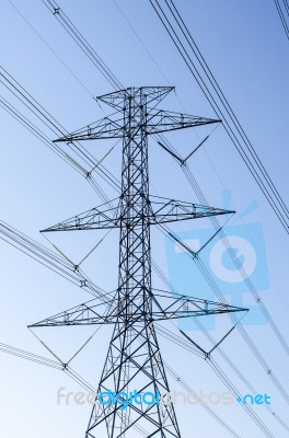 High Voltage Electricity Pylon Stock Photo