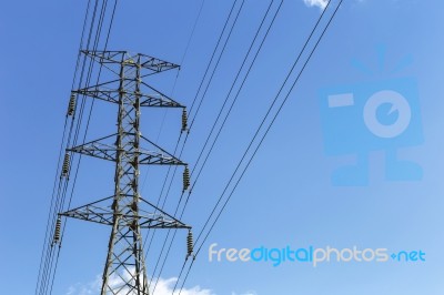 High Voltage Power Pole Stock Photo