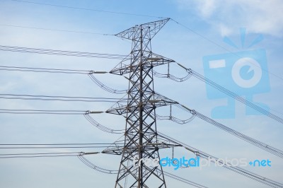 High Voltage Transmission Towers Stock Photo