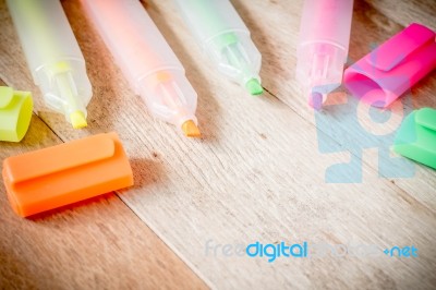 Highlighter Pen On A Wooden Stock Photo