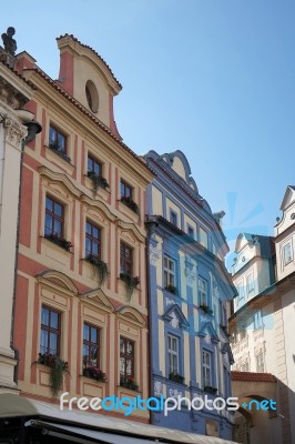 Highly Decorated Apartment Blocks In Prague Stock Photo