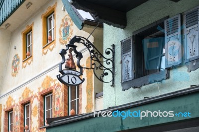 Highly Decorated Building And Shop Sign In St Wolfgang Stock Photo