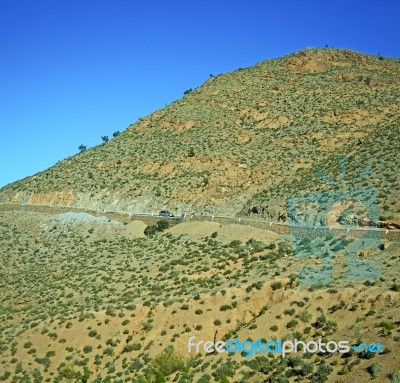 Hill In   Africa Morocco The Atlas Valley Dry Mountain Ground Is… Stock Photo