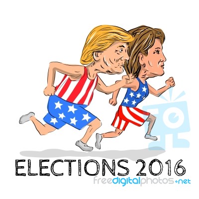 Hillary And Trump Run For President Election 2016 Stock Image