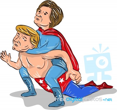 Hillary And Trump Wrestling 2016 Stock Image