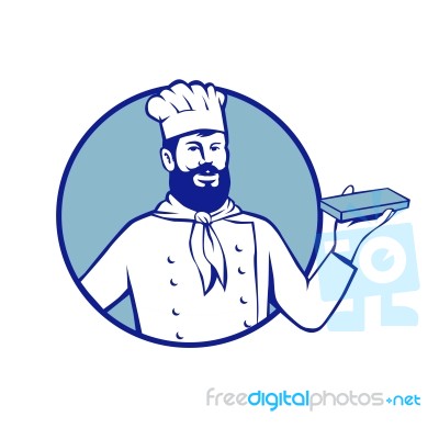 Hipster Baker Holding Chocolate Block Retro Stock Image