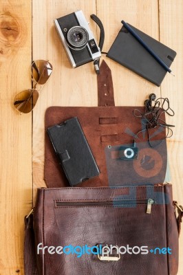 Hipster Retro Stuff Bag Stock Photo