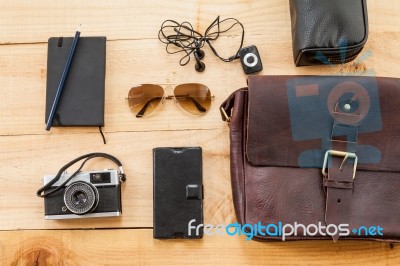 Hipster Retro Stuff Bag Stock Photo