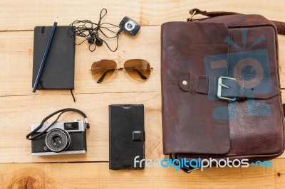 Hipster Retro Stuff Bag Stock Photo