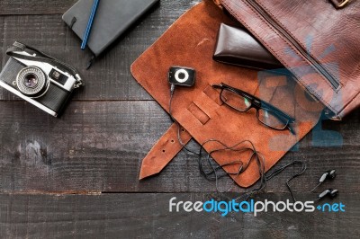 Hipster Retro Stuff Bag Stock Photo