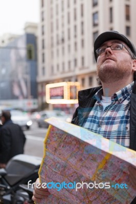 Hipster Traveler Young Man With In A Urban Scene Stock Photo