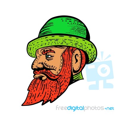 Hipster Wearing Bowler Hat Etching Color Stock Image