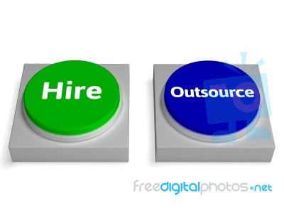 Hire Outsource Button Shows Hiring Or Outsourcing Stock Image