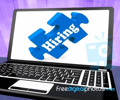 Hiring Laptop Message Shows Recruitment Online Hire Jobs Stock Image