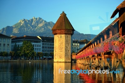 Historic City Center Of Lucerne With Famous Chapel Bridge, The C… Stock Photo