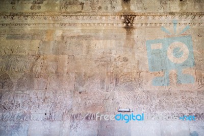 Historic Khmer Bas-relief At Angkor Wat Temple, Cambodia Stock Photo