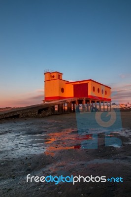 Historical Life-guard Building In Fuseta Stock Photo