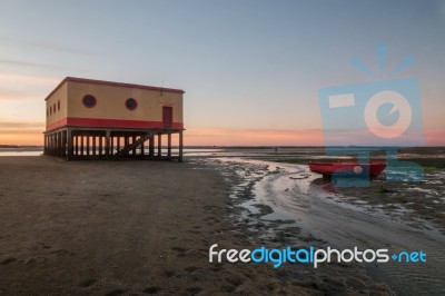 Historical Life-guard Building In Fuseta Stock Photo