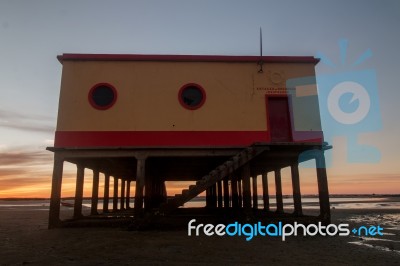 Historical Life-guard Building In Fuseta Stock Photo