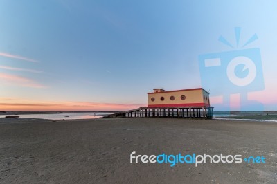 Historical Life-guard Building In Fuseta Stock Photo