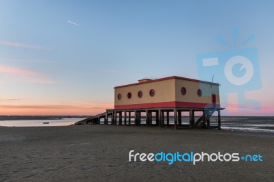 Historical Life-guard Building In Fuseta Stock Photo