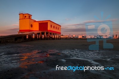 Historical Life-guard Building In Fuseta Stock Photo