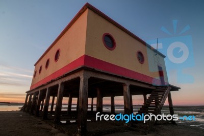 Historical Life-guard Building In Fuseta Stock Photo