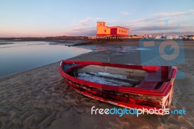 Historical Life-guard Building In Fuseta Stock Photo