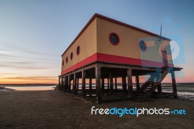 Historical Life-guard Building In Fuseta Stock Photo