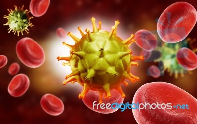 Hiv Cell And Blood Cell Stock Image