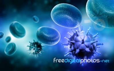 Hiv Cell And Blood Cell Stock Image