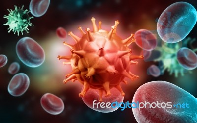 Hiv Cell And Blood Cell Stock Image