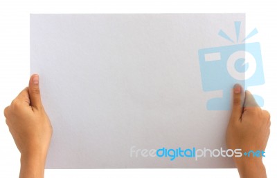 Holding Blank White Board Stock Photo