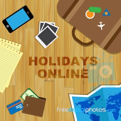 Holidays Online Means Vacations Website And Break Stock Image