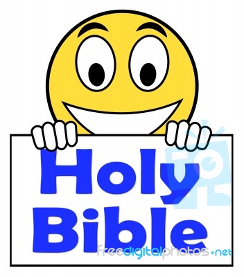 Holy Bible On Sign Shows Religious Book Stock Image