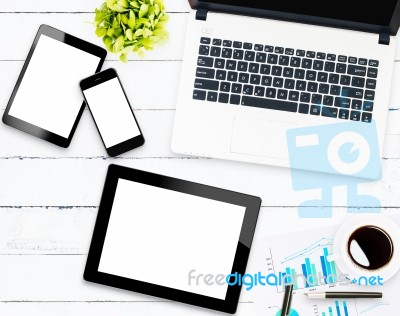 Home Business Communicator Set On White Wood Stock Photo