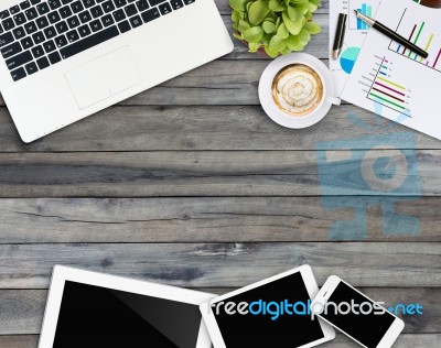 Home Business Desk With Communication Device Stock Photo