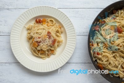 Home Cooking, Spaghetti With Tomato And Carrot Stock Photo